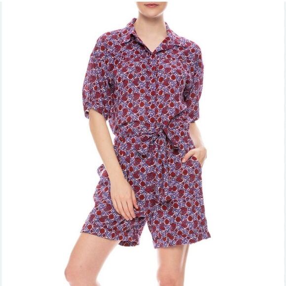 Xirena Women’s Grady Canyon Tie Romper Nicholas Floral Purple Red Size Medium